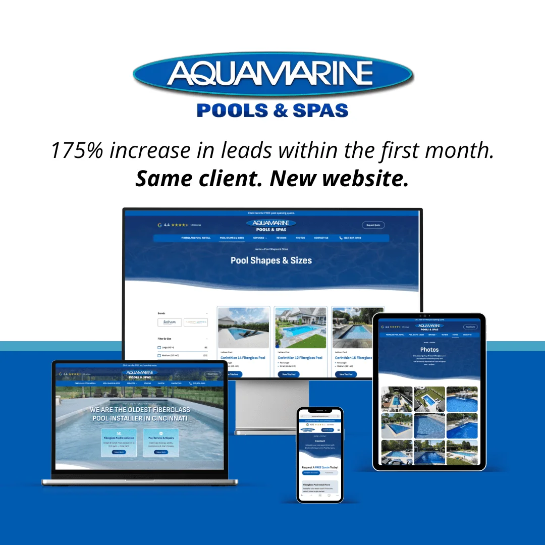 Aquamarine Pools and Spas: 175% increase in leads within the first month of the new website
